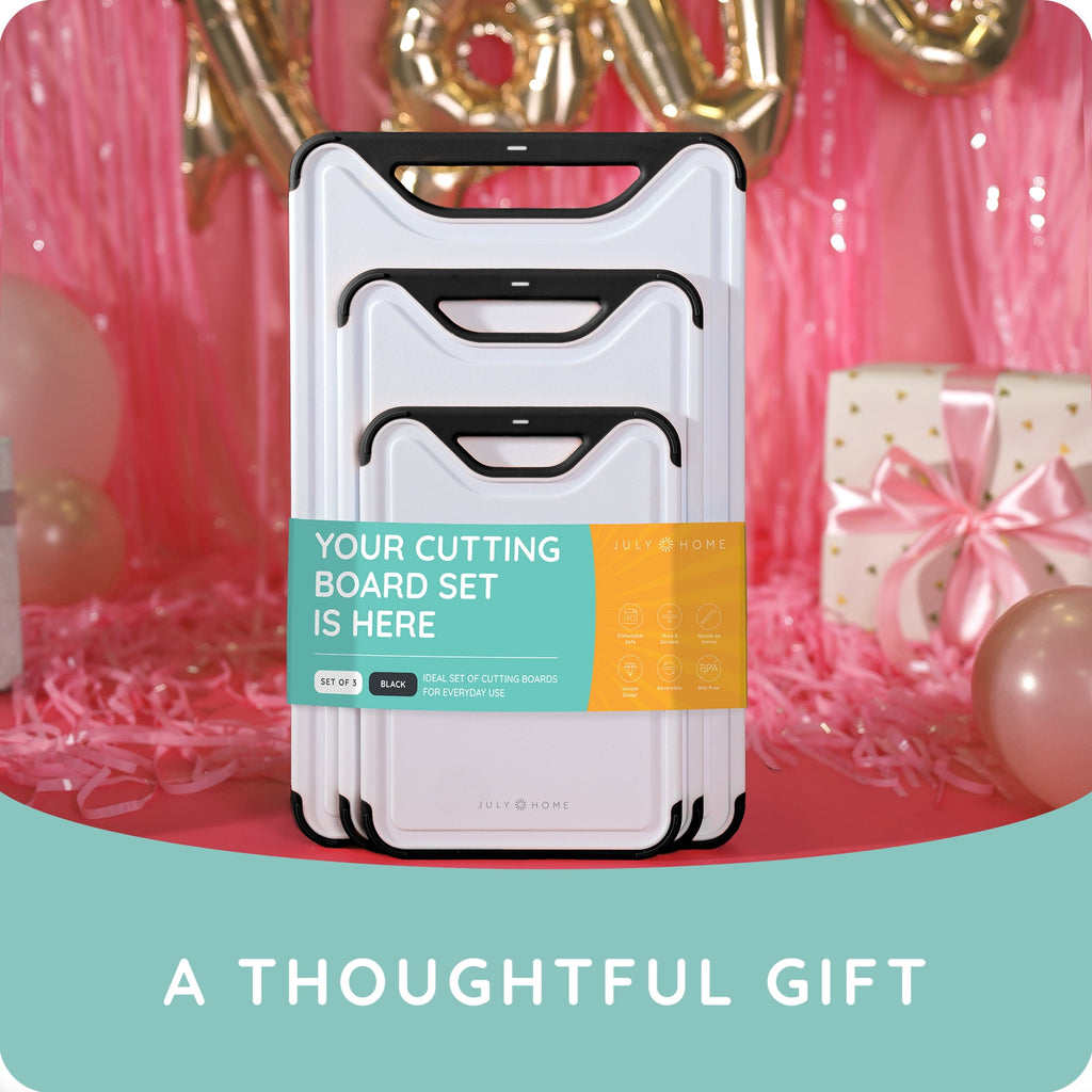 𝐁𝐏𝐀-𝐅𝐫𝐞𝐞 Cutting Boards for Kitchen - Plastic Cutting Board Set of 3, Dishwasher Safe Cutting Boards with Juice Grooves, Thick Chopping Boards for Meat, Veggies, Fruits, Non-Slip (Black)
